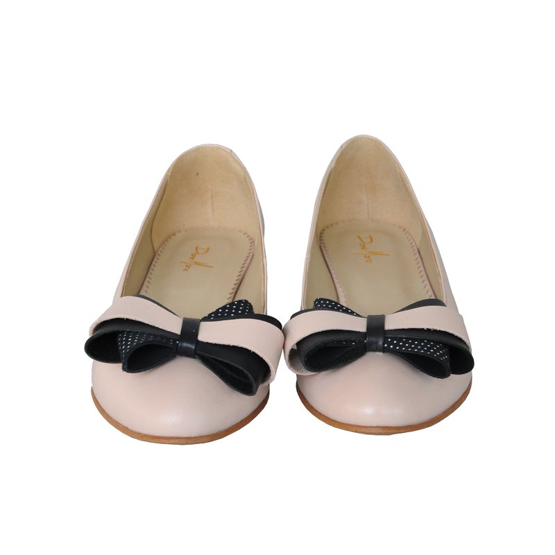 Balerini din piele cu funda Negru D2 - Orice culoare