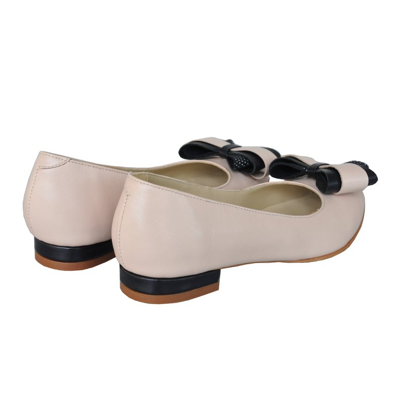 Balerini din piele cu funda Negru D2 - Orice culoare