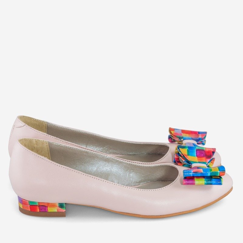 Balerini din piele cu funda Multicolor D1 - Orice culoare