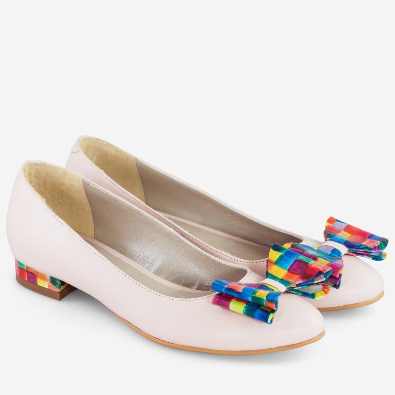 Balerini din piele cu funda Multicolor D1 - Orice culoare