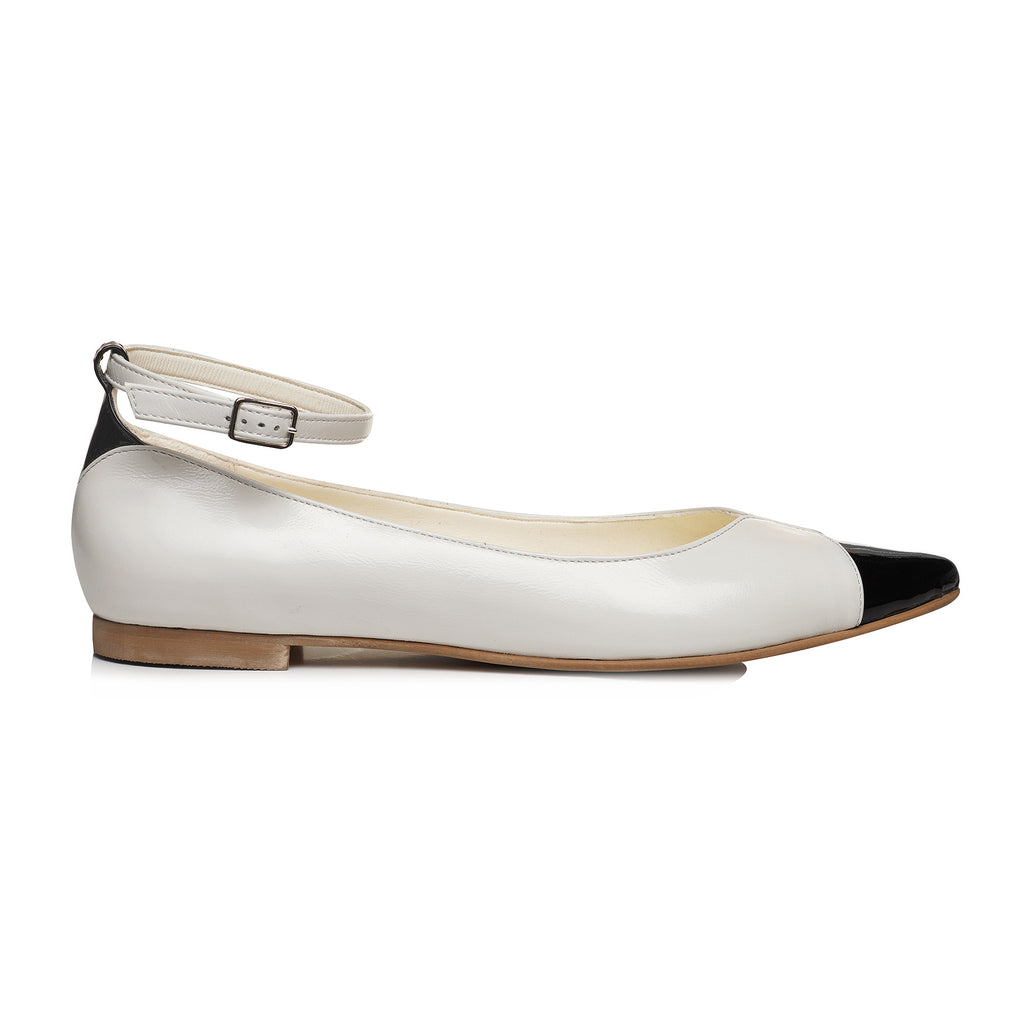 Balerini piele alb varf negru Anais E14 - orice culoare