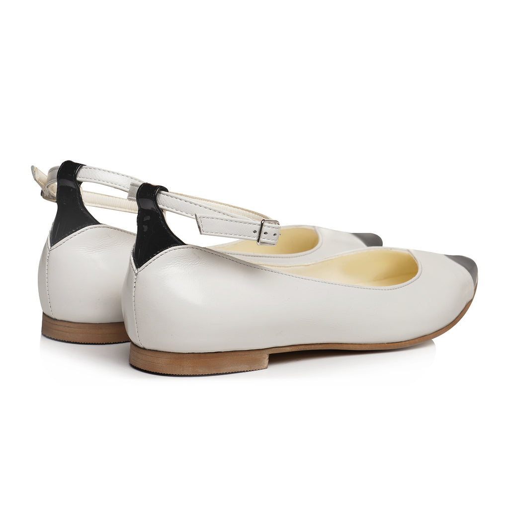 Balerini piele alb varf negru Anais E14 - orice culoare