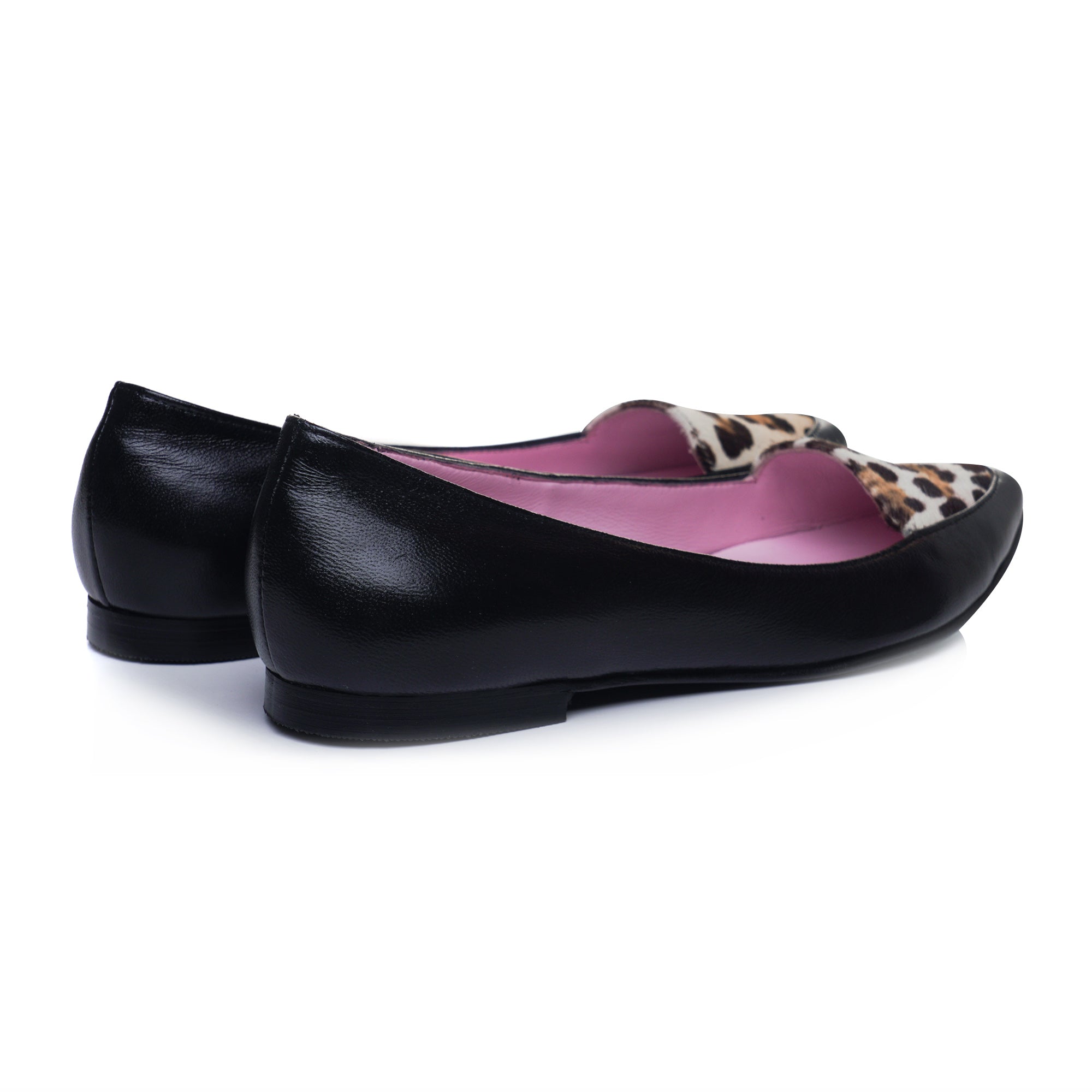 Balerini Piele Negru/Animal Print Estela - Orice culoare