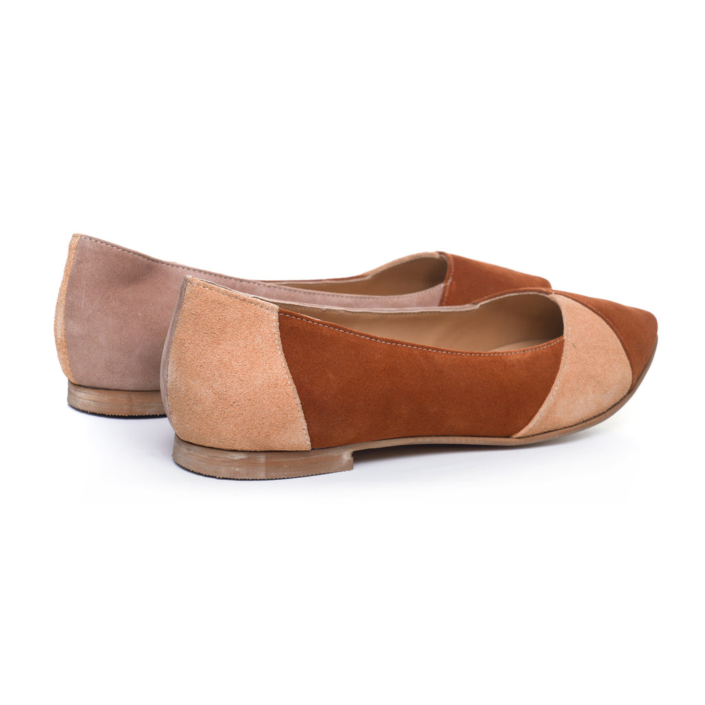 Balerini Piele Intoarsa Bej/Maro E9 - Orice culoare