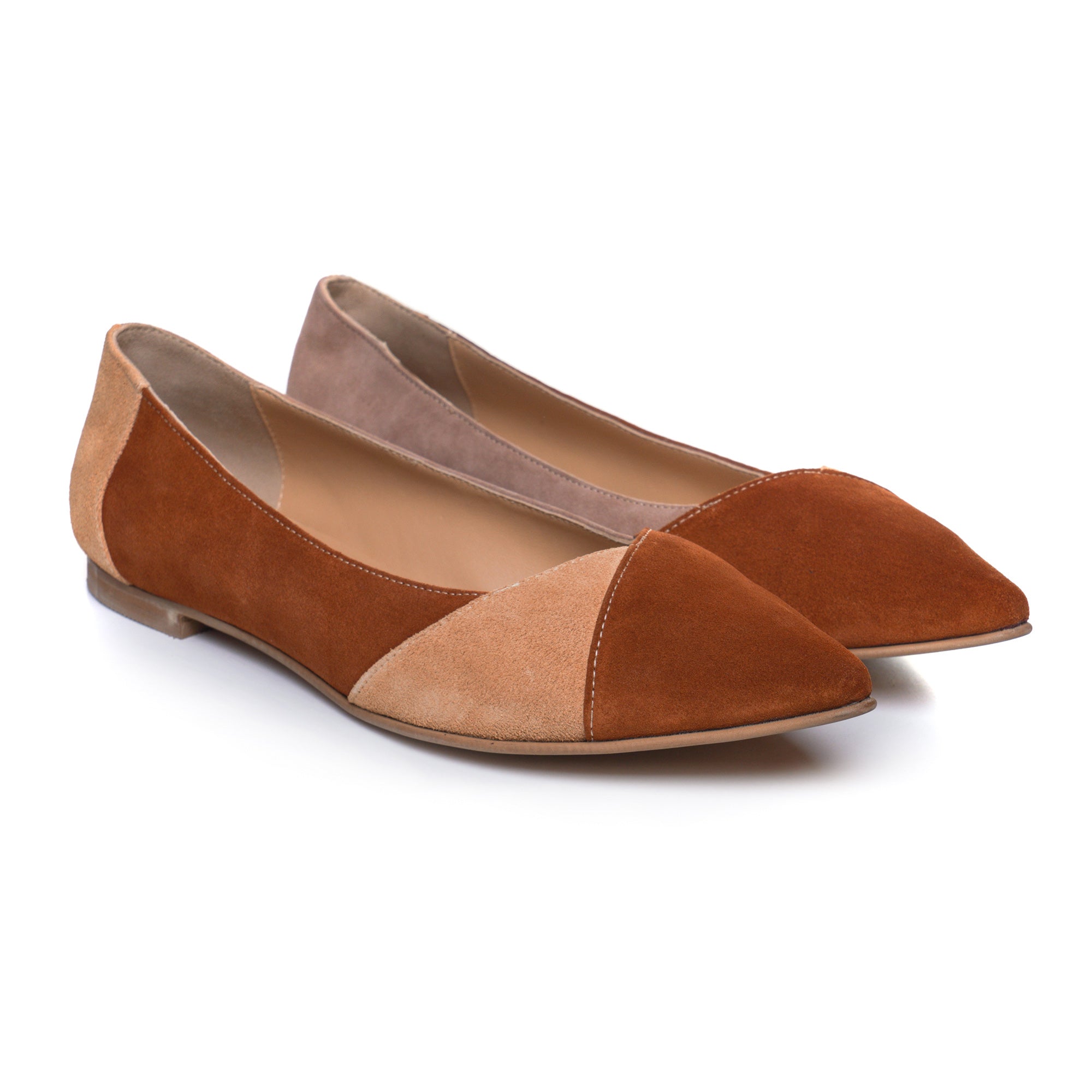 Balerini Piele Intoarsa Bej/Maro E9 - Orice culoare