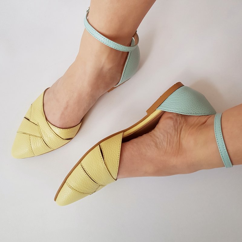 Balerini Decupati Piele Galben/Bleu - orice culoare