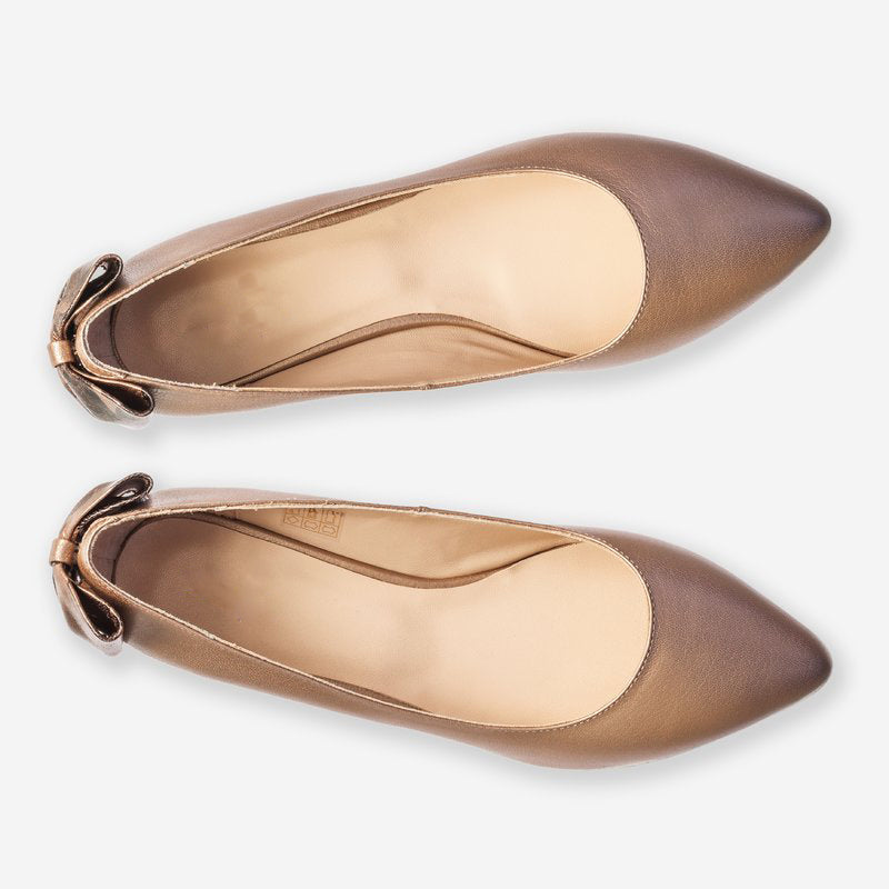 Balerini piele bronz varf ascutit D12 - orice culoare