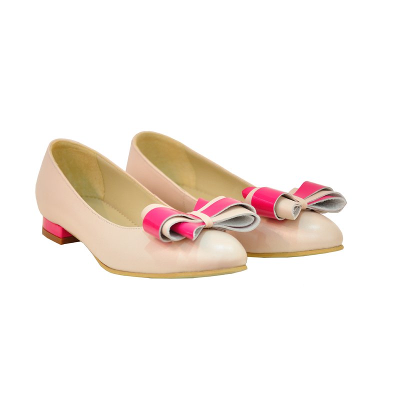Balerini piele nude cu funda corai/roz  - orice culoare