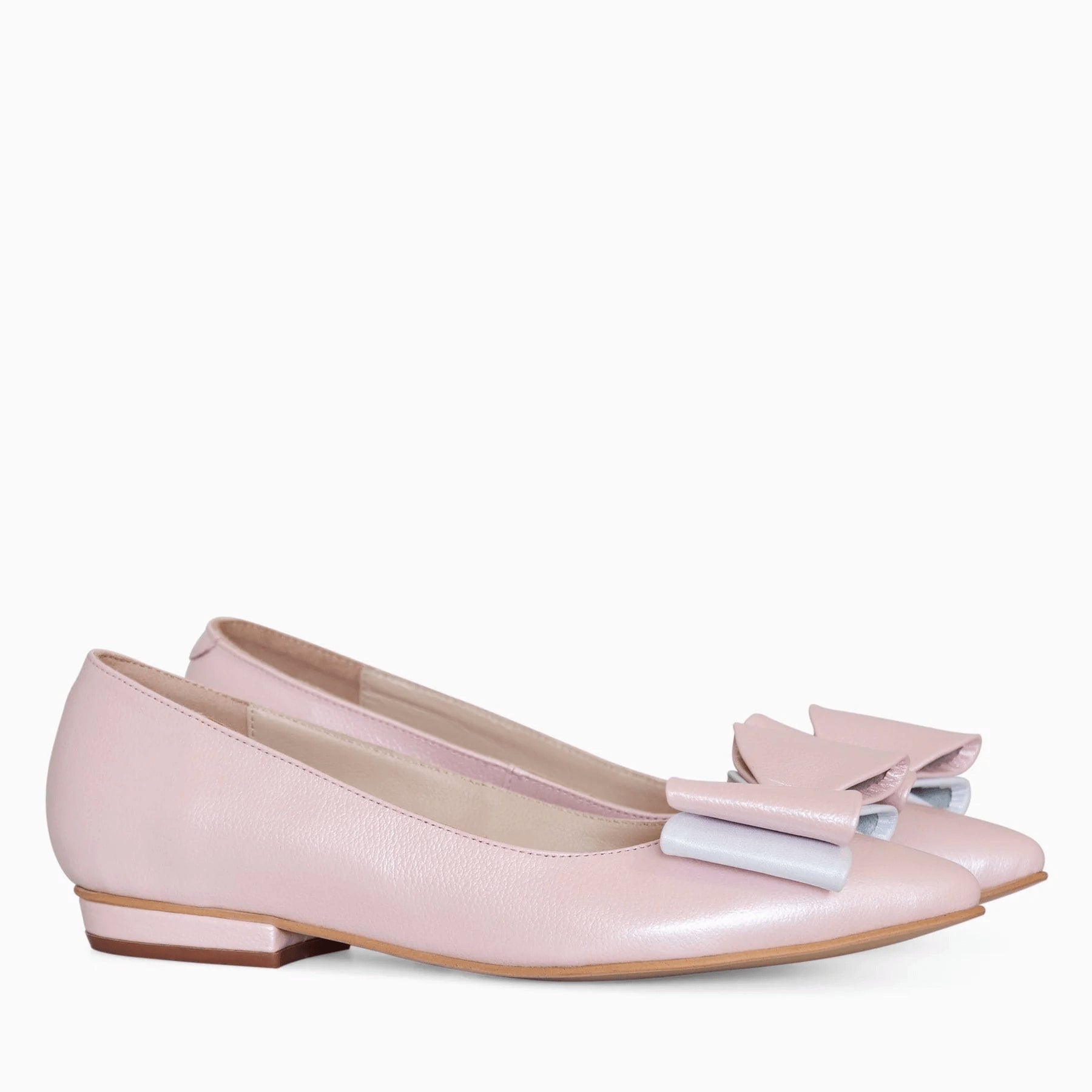 Balerini din piele naturala roz cu fundite D19 - orice culoare