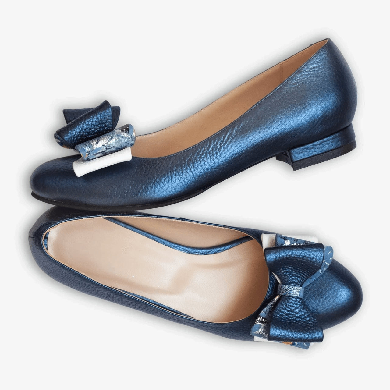 Balerini din piele naturala funda albastra D28 - orice culoare