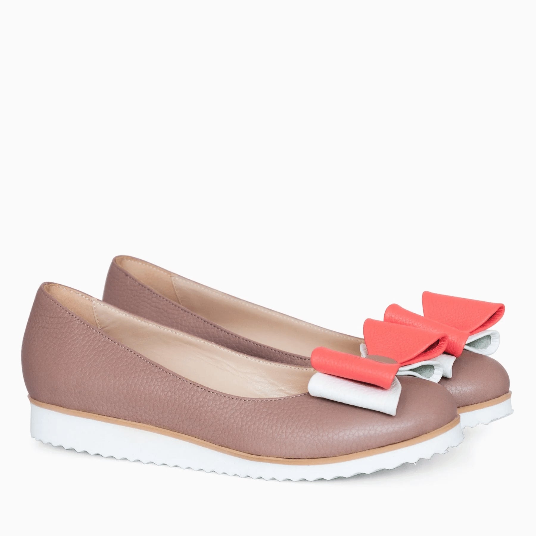 Balerini din piele naturala grej cu funda D30 - orice culoare