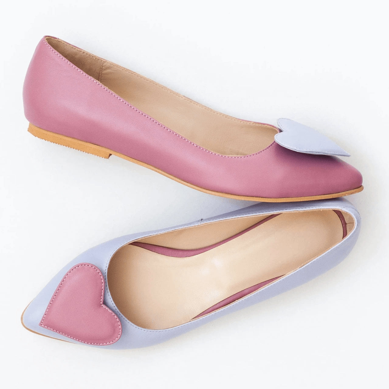 Balerini din piele naturala mov cu lila D31 - orice culoare