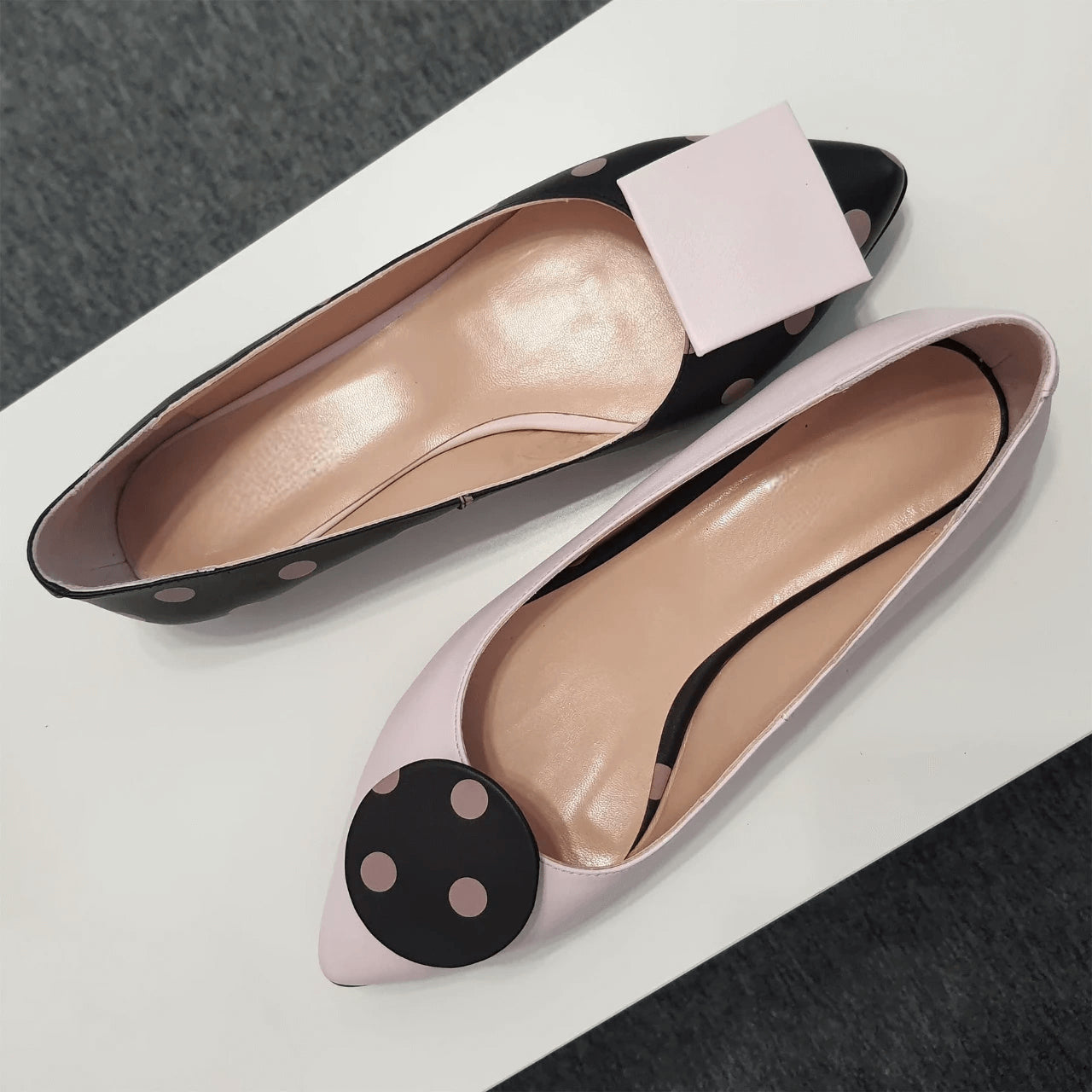 Balerini asimetrici din piele naturala roz D41 - orice culoare
