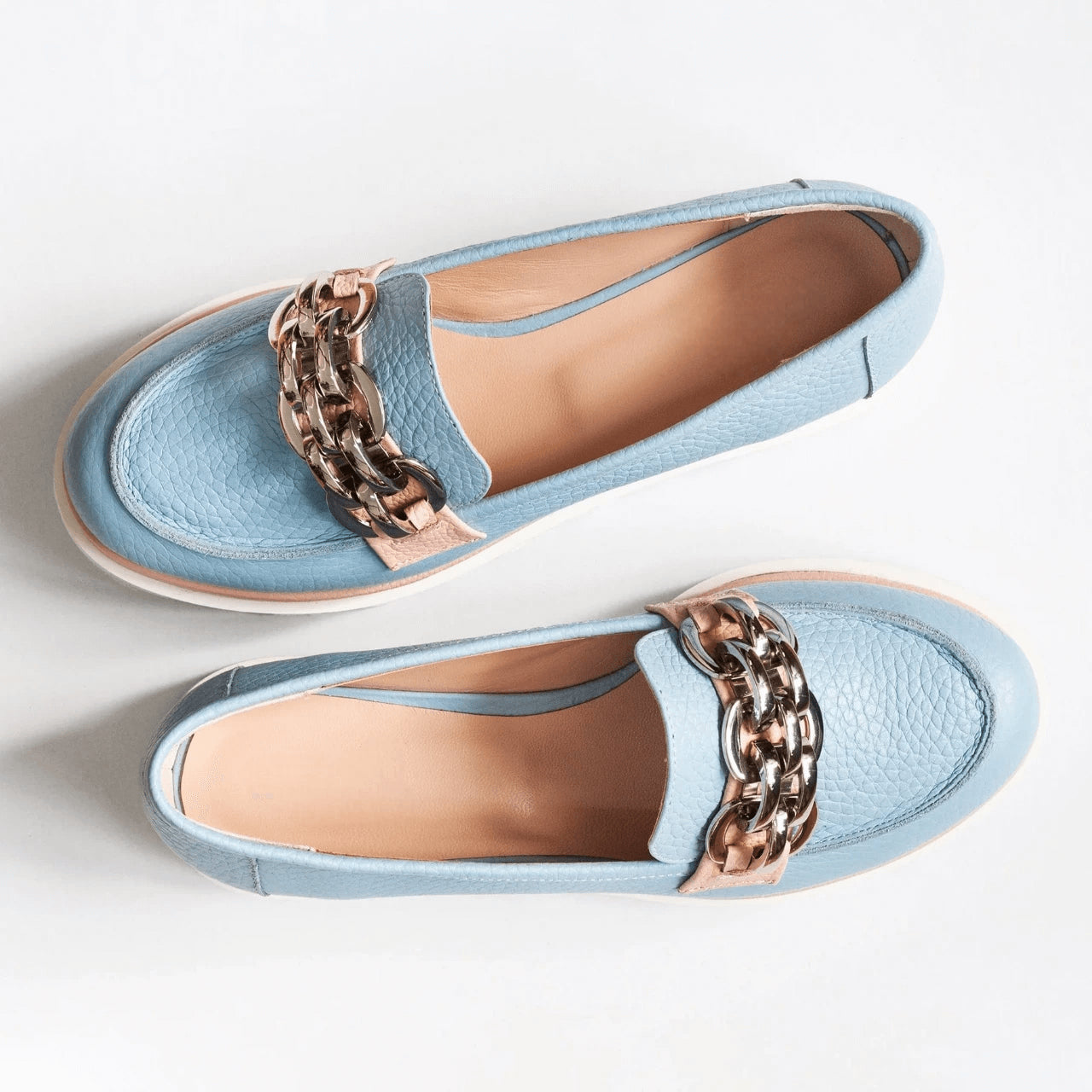 Mocasini din piele naturala bleu D42 - orice culoare