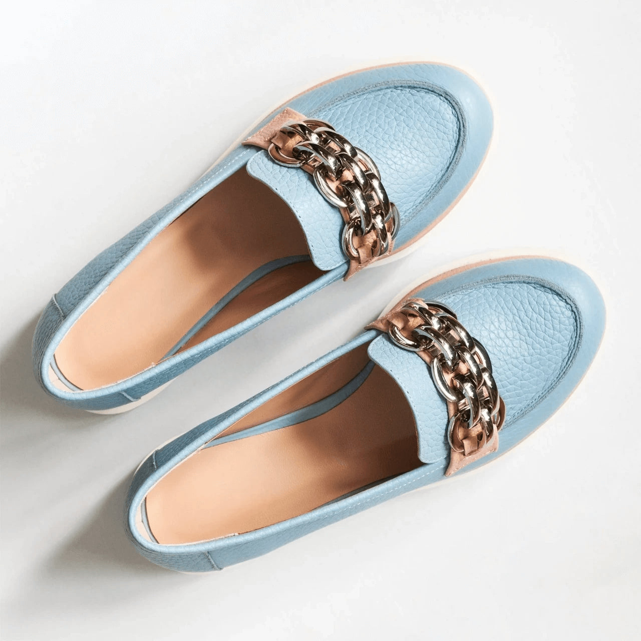 Mocasini din piele naturala bleu D42 - orice culoare