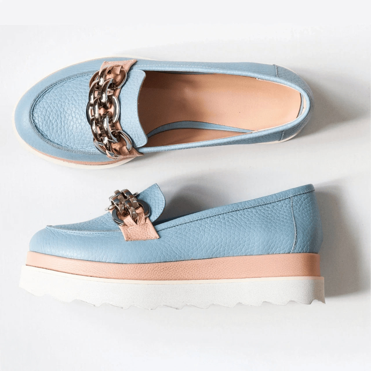 Mocasini din piele naturala bleu D42 - orice culoare