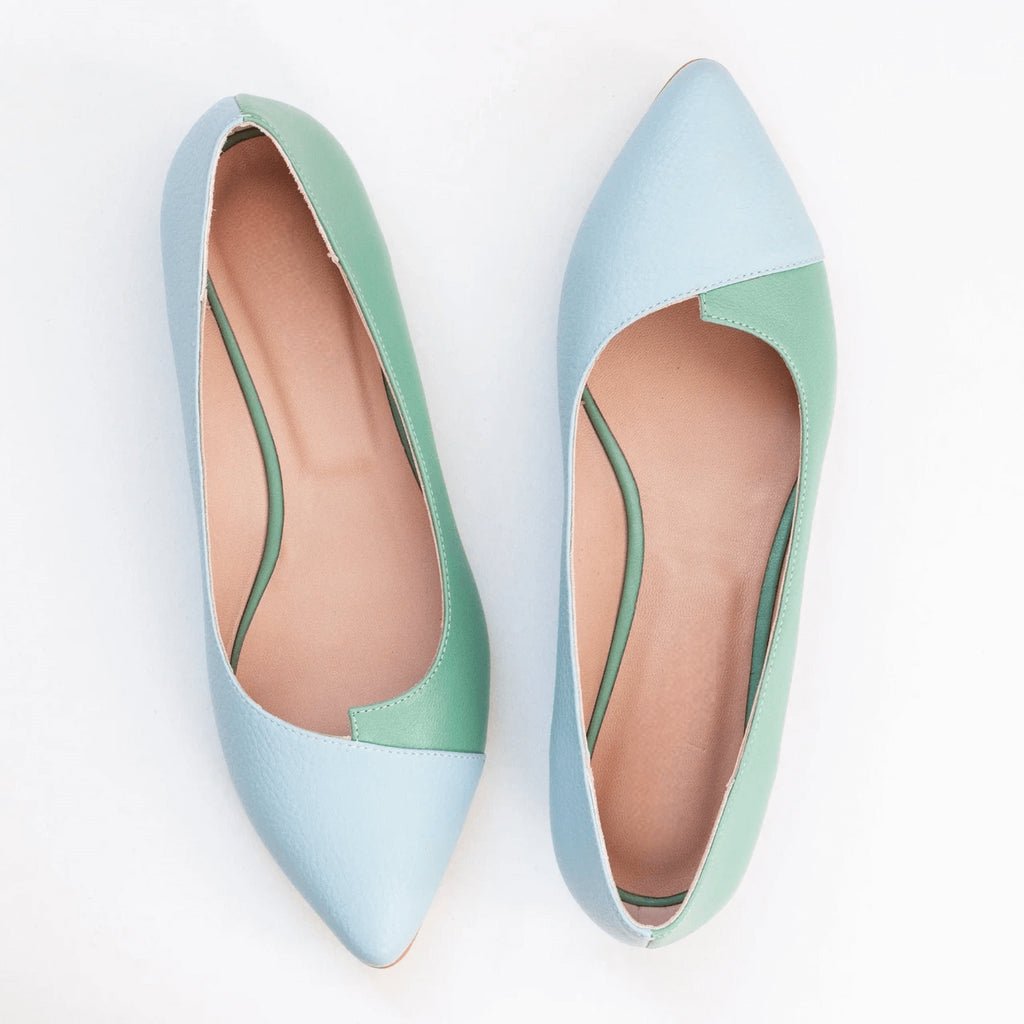 Balerini din piele naturala bleu D47 - orice culoare