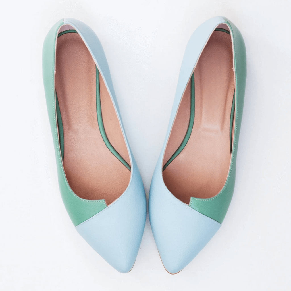 Balerini din piele naturala bleu D47 - orice culoare