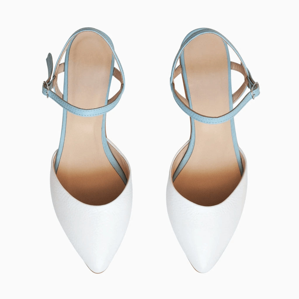 Balerini blue cu alb din piele naturala D7 - orice culoare