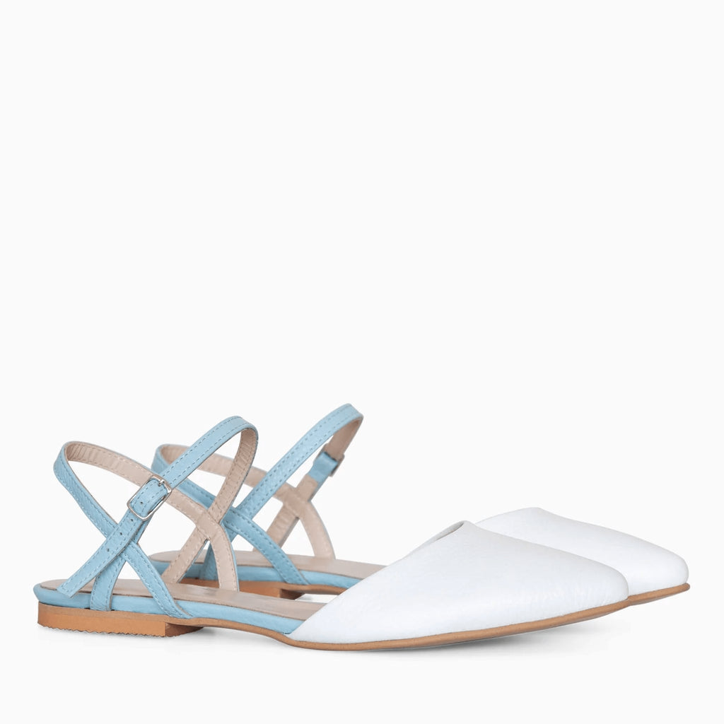 Balerini blue cu alb din piele naturala D7 - orice culoare