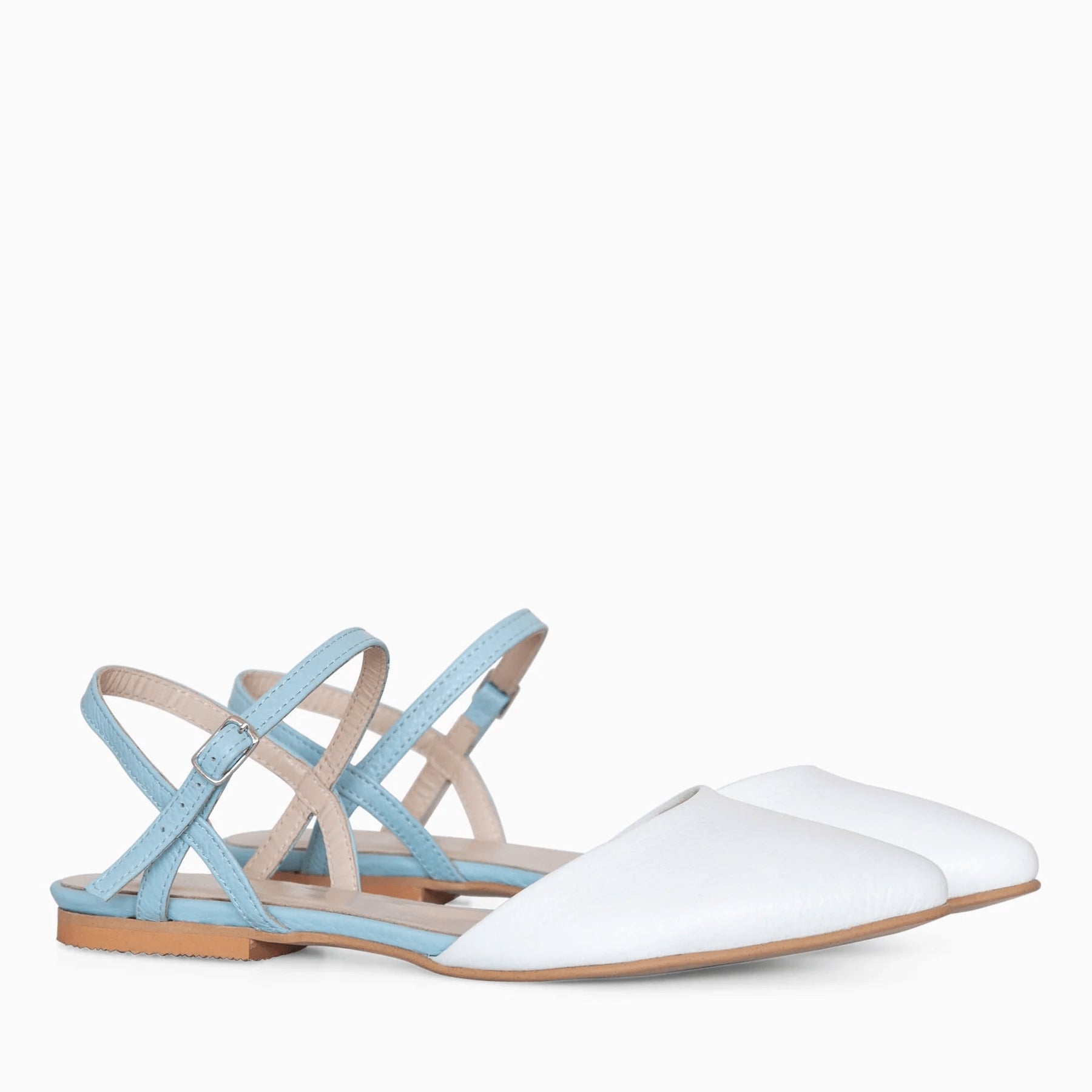 Balerini blue cu alb din piele naturala D7 - orice culoare