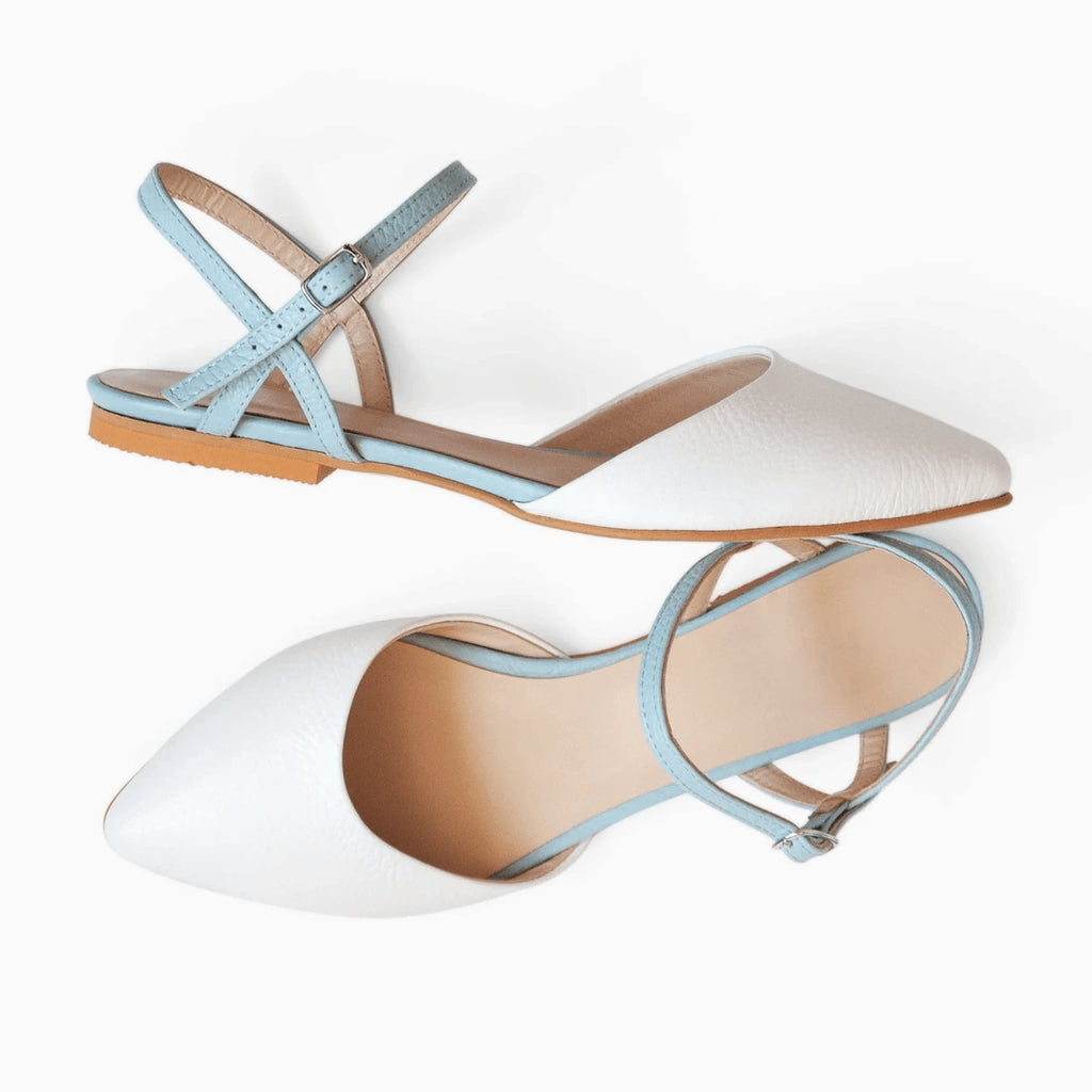 Balerini blue cu alb din piele naturala D7 - orice culoare