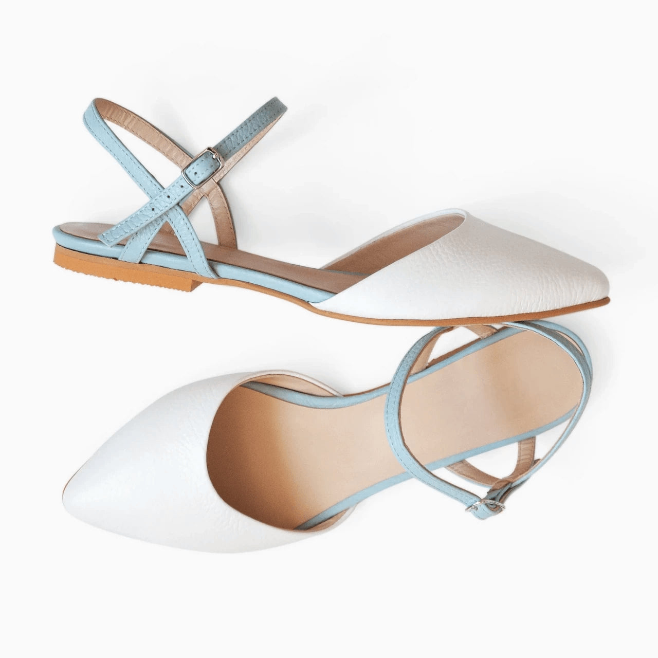 Balerini blue cu alb din piele naturala D7 - orice culoare