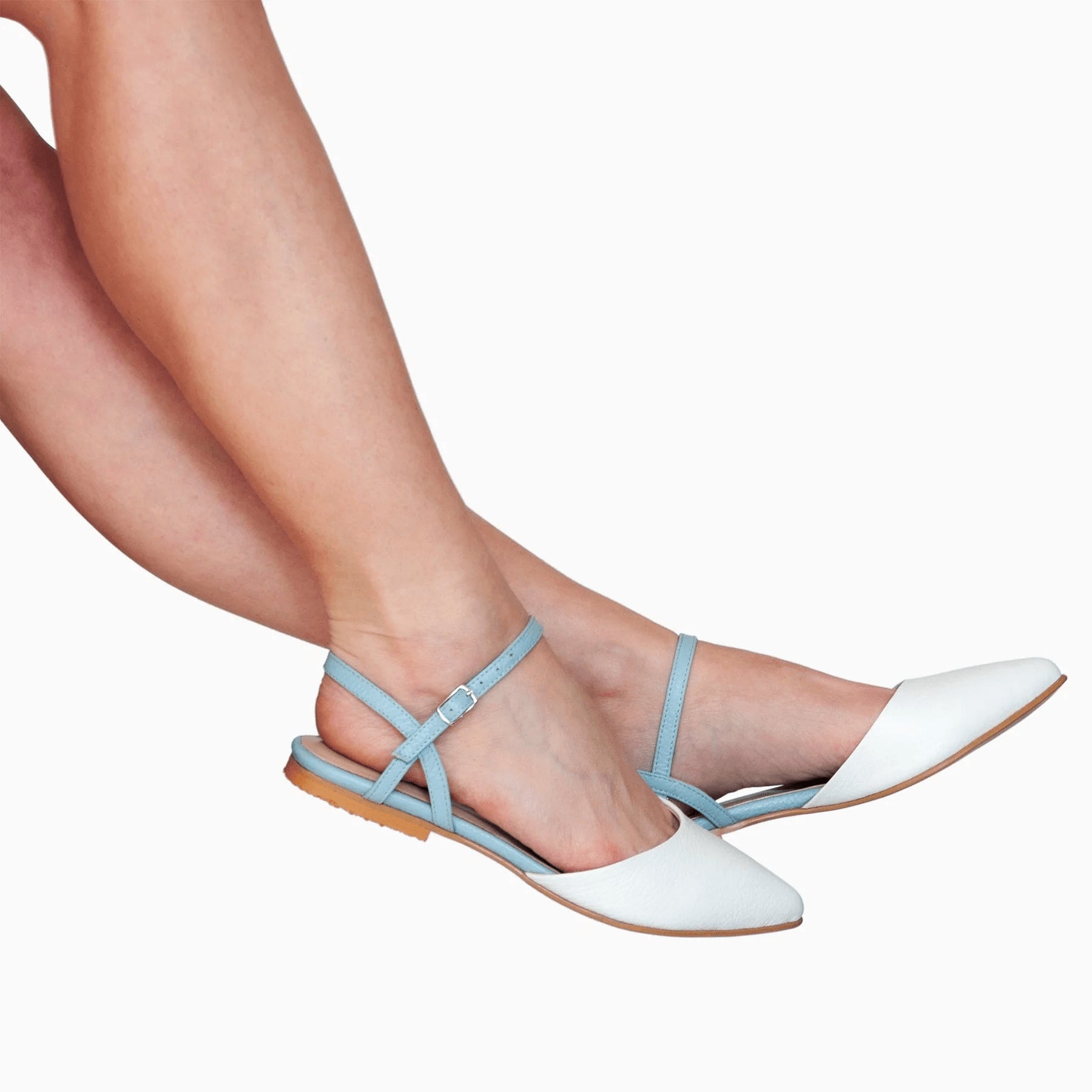 Balerini blue cu alb din piele naturala D7 - orice culoare