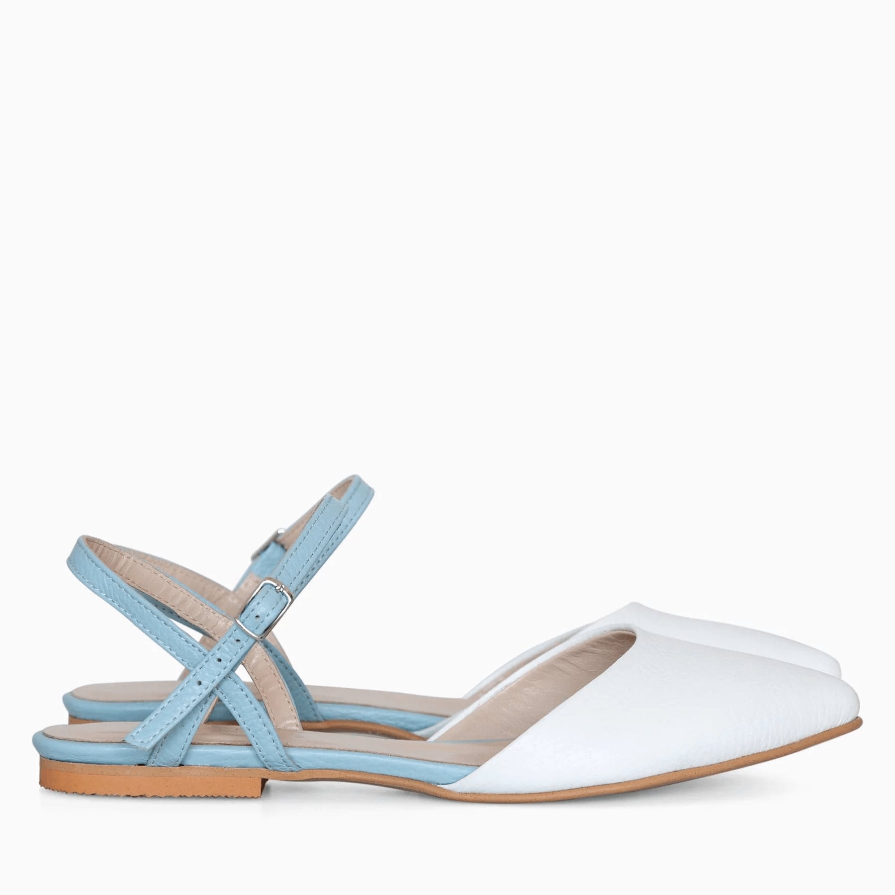 Balerini blue cu alb din piele naturala D7 - orice culoare