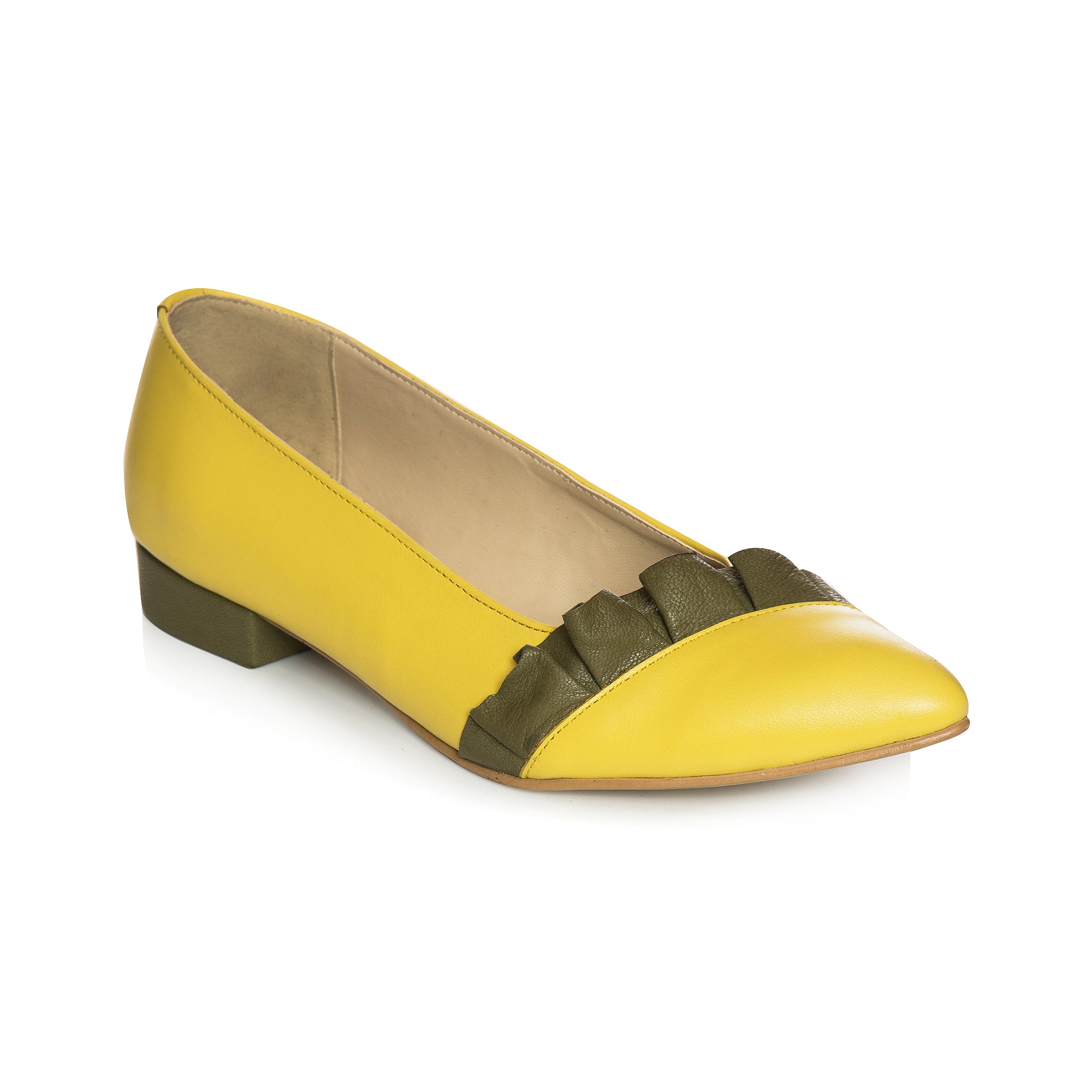 Balerini Piele Galben Evantai Verde V10 - Orice Culoare