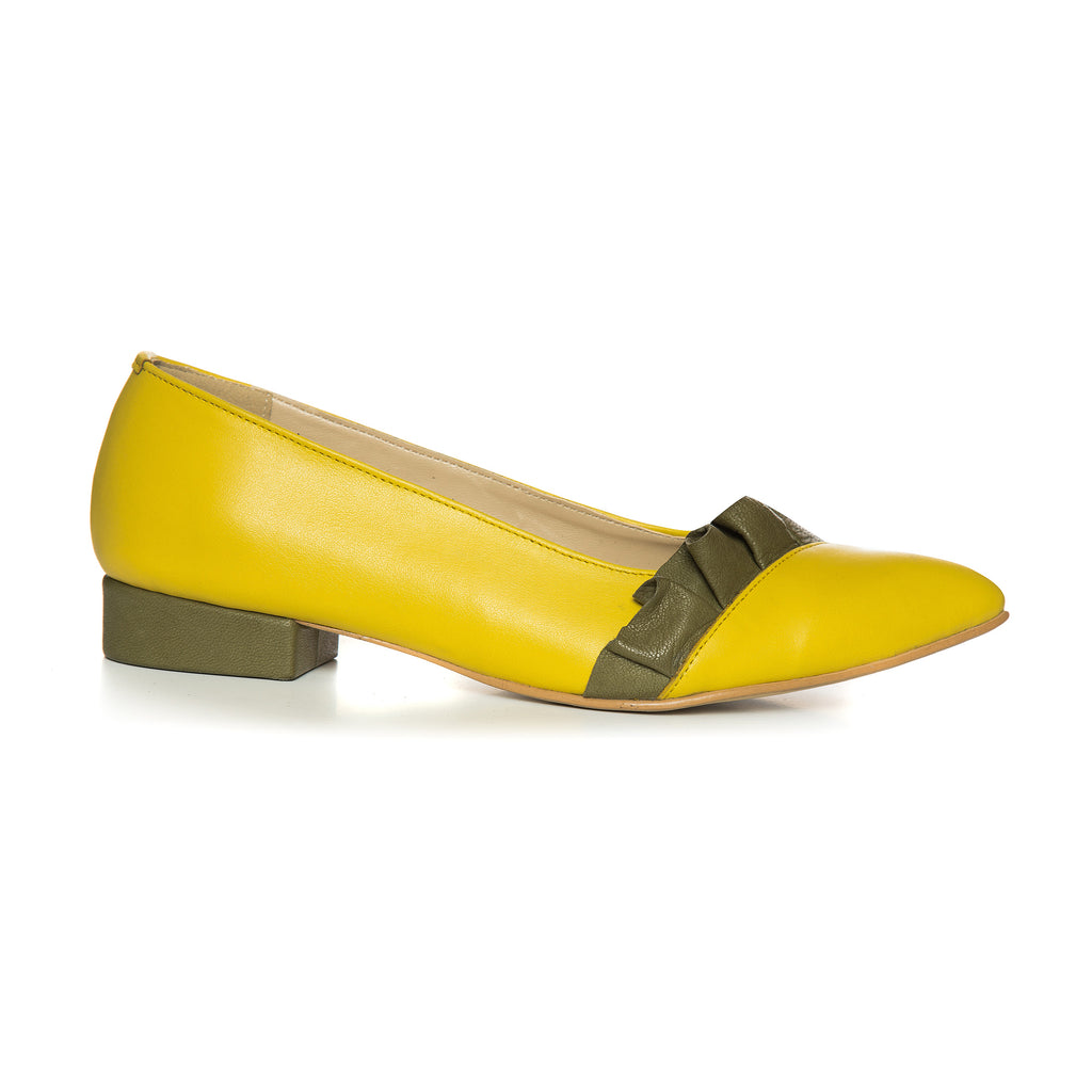Balerini Piele Galben Evantai Verde V10 - Orice Culoare