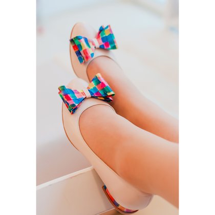 Balerini din piele cu funda Multicolor D1 - Orice culoare