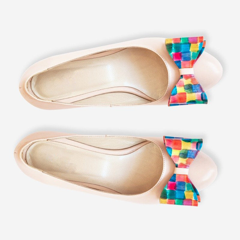 Balerini din piele cu funda Multicolor D1 - Orice culoare