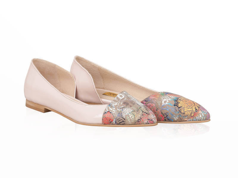 Balerini piele nude/floral Candy N15 - orice culoare