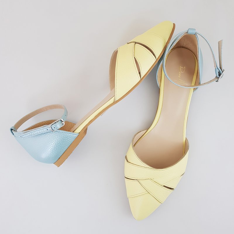 Balerini Decupati Piele Galben/Bleu - orice culoare
