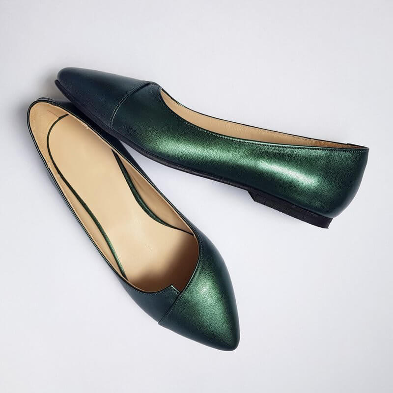 Balerini Piele Verde/Gri Sidef Riana  D15 - orice culoare