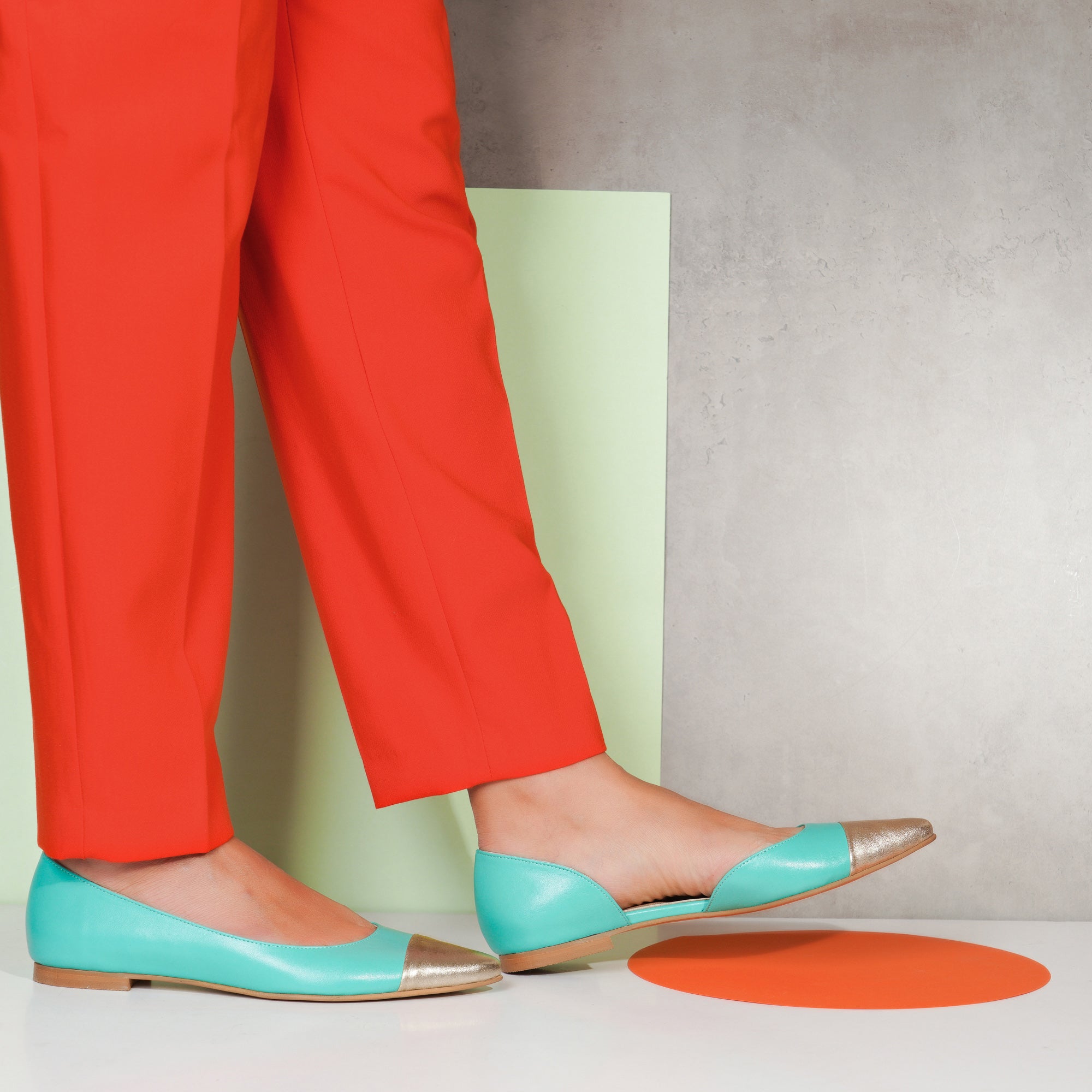 Balerini piele Verde/auriu Clara E12- orice culoare