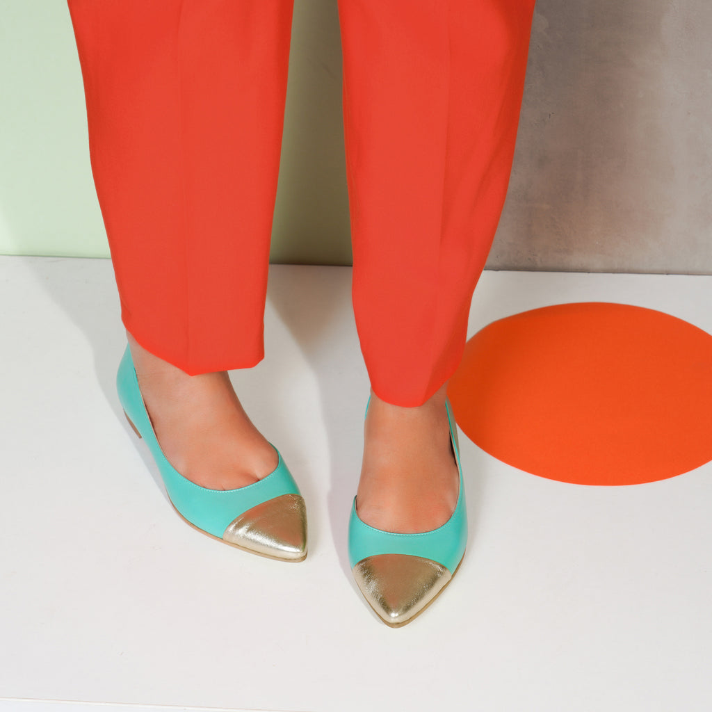 Balerini piele Verde/auriu Clara E12- orice culoare