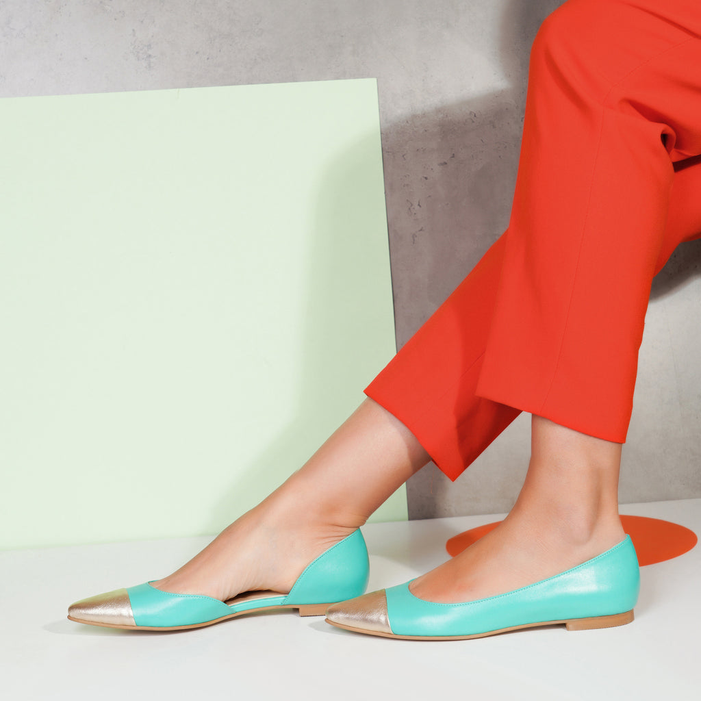 Balerini piele Verde/auriu Clara E12- orice culoare