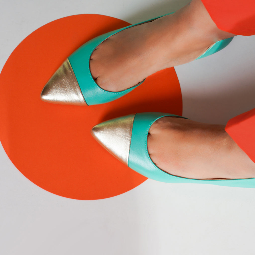 Balerini piele Verde/auriu Clara E12- orice culoare