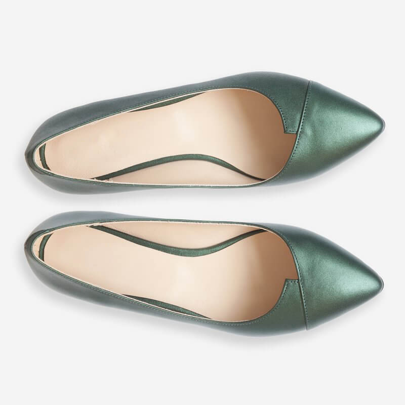 Balerini Piele Verde/Gri Sidef Riana  D15 - orice culoare