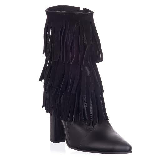 Botine piele naturala cu toc si franjuri negru - orice culoare  - orice culoare
