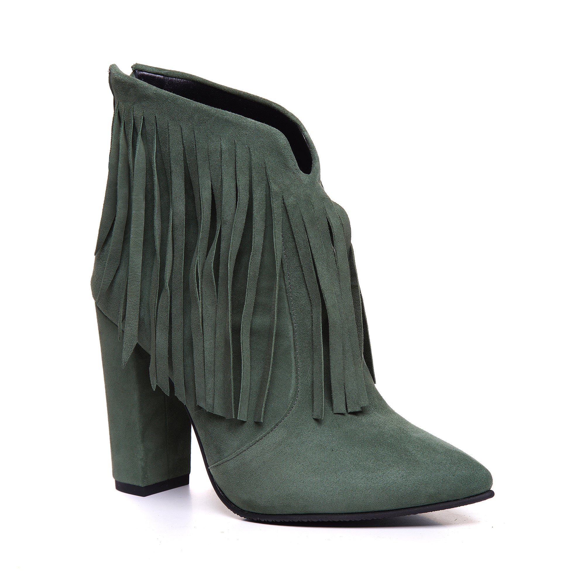 Botine Piele Verde cu Franjuri L22 - Orice Culoare