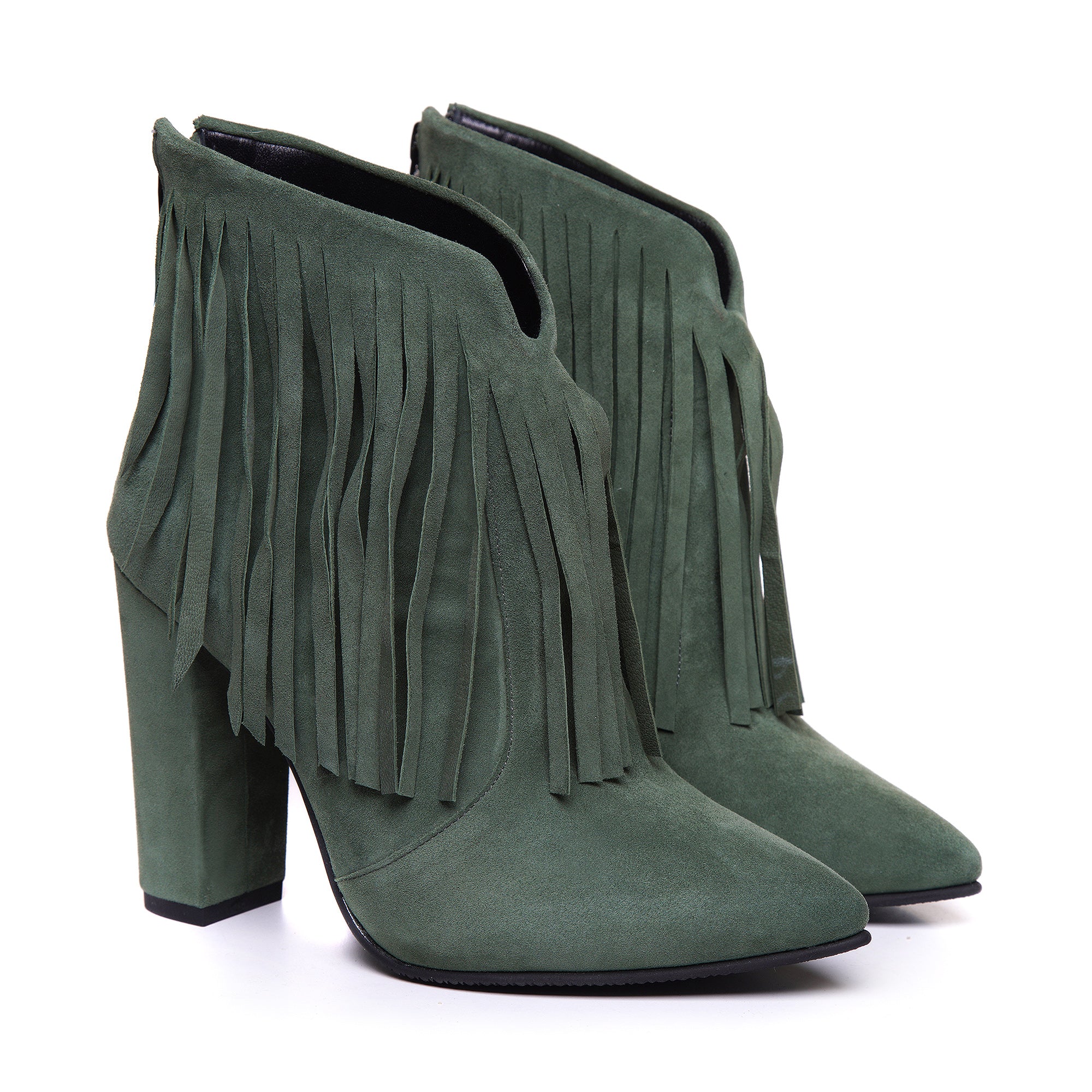 Botine Piele Verde cu Franjuri L22 - Orice Culoare
