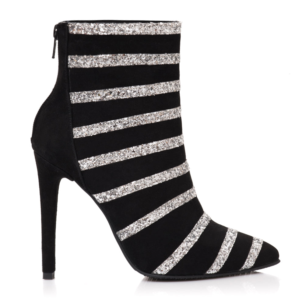Botine Piele Intoarsa Dungi Argintiu L5  - Orice Culoare