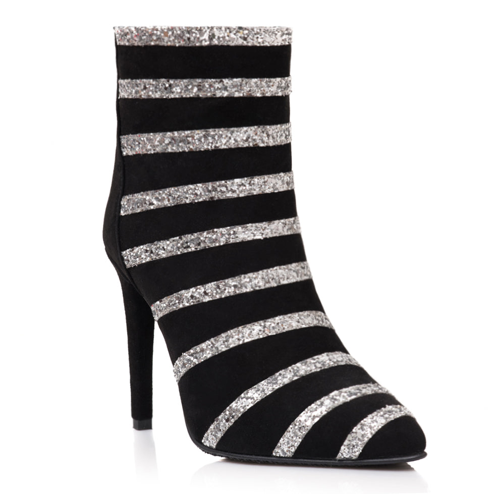 Botine Piele Intoarsa Dungi Argintiu L5  - Orice Culoare