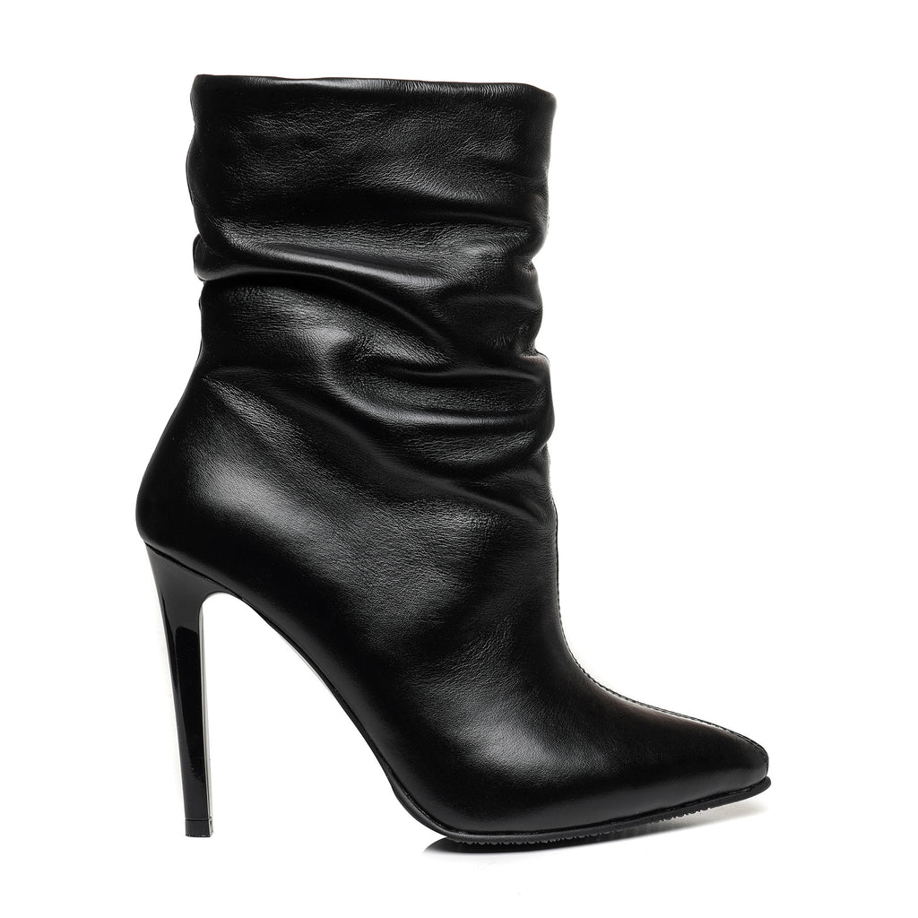 Botine piele naturala negru fronsate C7  - orice culoare