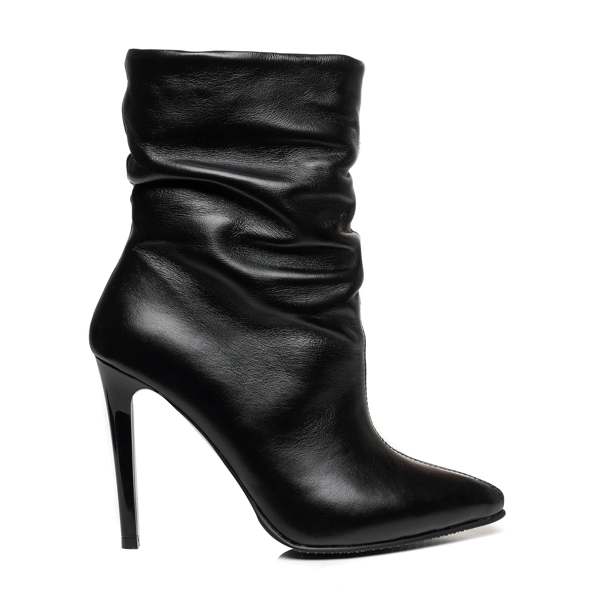 Botine piele naturala negru fronsate C7  - orice culoare