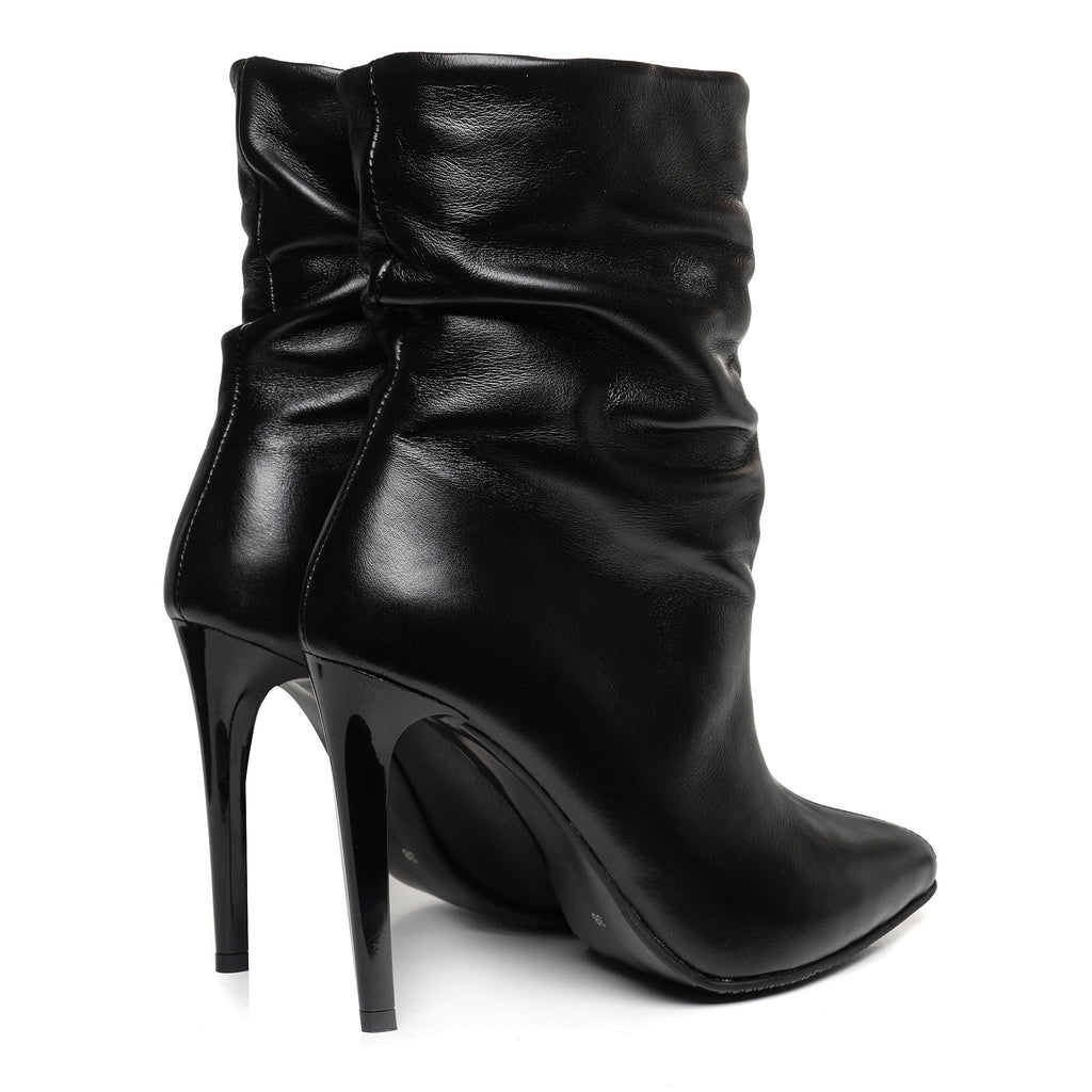 Botine piele naturala negru fronsate C7  - orice culoare