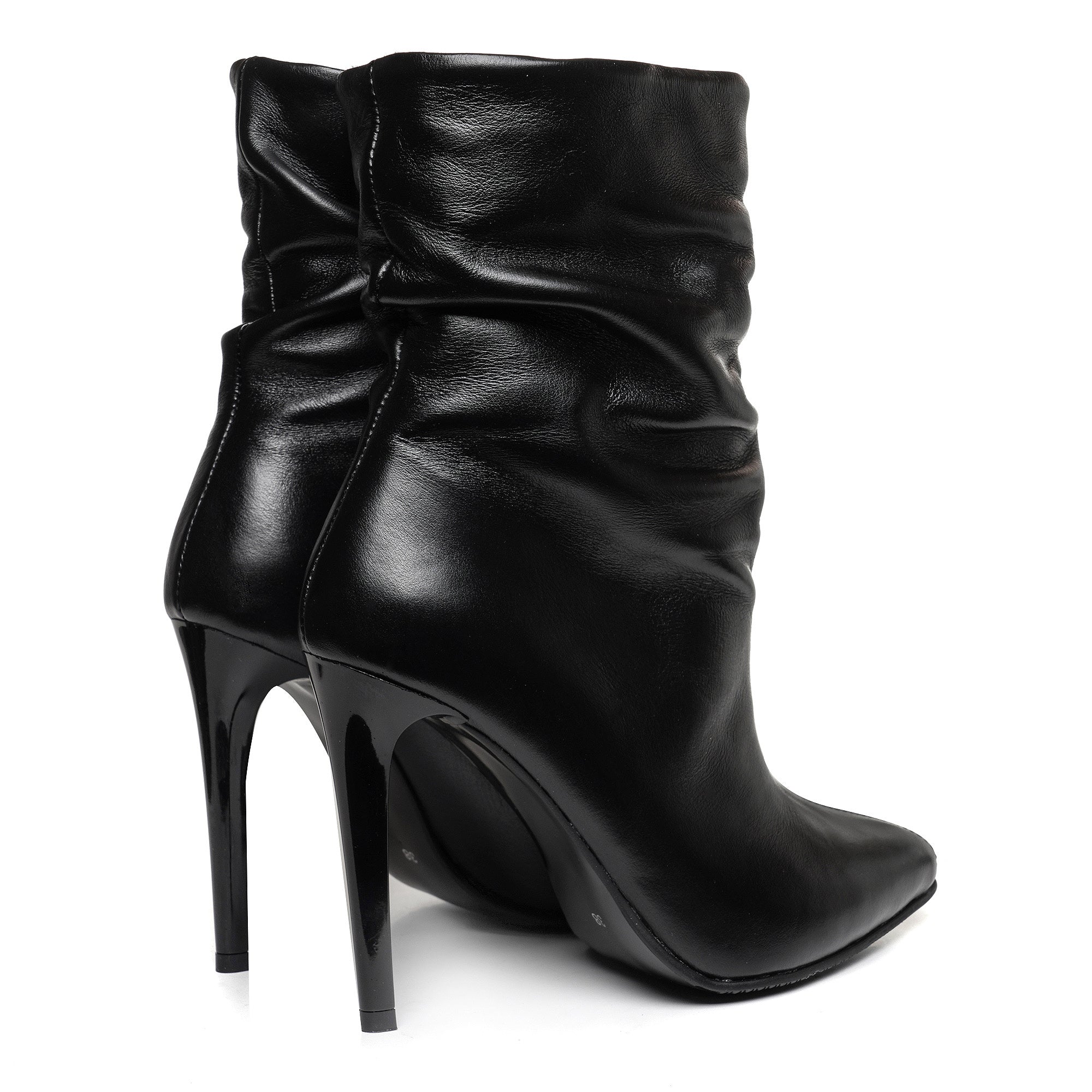 Botine piele naturala negru fronsate C7  - orice culoare